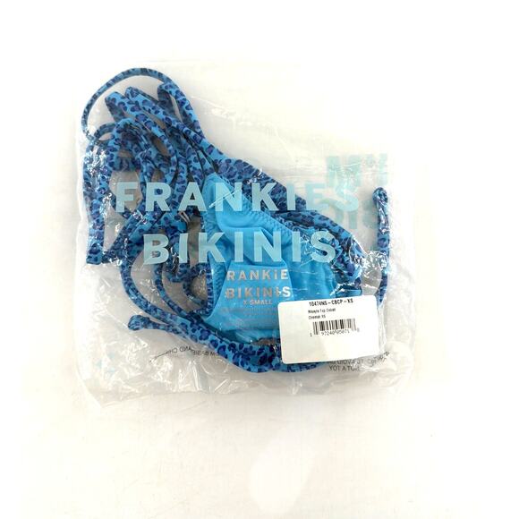 Frankies Bikinis Cobalt Cheetah Mikayla Micro Triangle Bikini Top Size XS - Picture 4 of 14